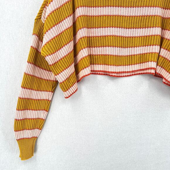 FREE PEOPLE Just My Striped Pullover Sweater Womens Small Yellow Pink Cropped - Picture 7 of 14